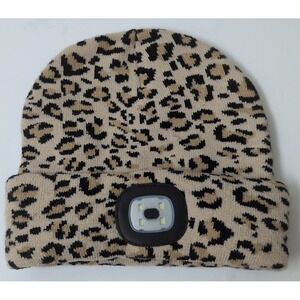 Night Scope LED Beanie Hat Womens OSFM Leopard Print Tan Black Excellent